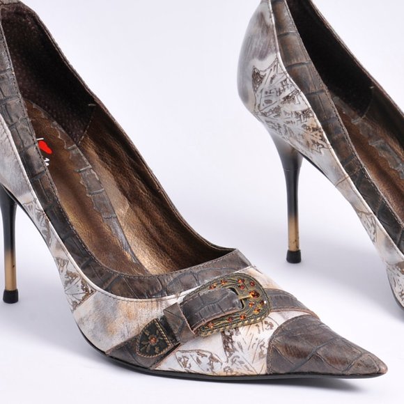 Luichiny 4" heels brown/beige 9M , Buckles Across Toes - Picture 4 of 10